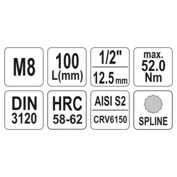 YATO Hosszú bit dugókulcs Spline 1/2' M8 CrV (YT-04352)