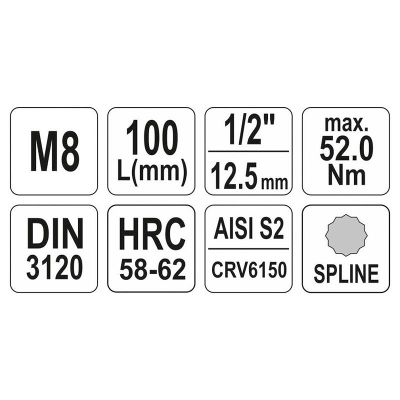 YATO Hosszú bit dugókulcs Spline 1/2' M8 CrV (YT-04352)