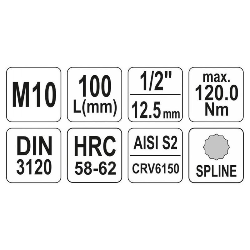 YATO Hosszú bit dugókulcs Spline 1/2' M10 CrV (YT-04353)