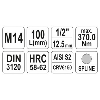 YATO Hosszú bit dugókulcs Spline 1/2' M14 CrV (YT-04355)