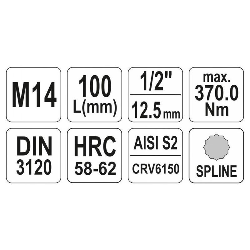 YATO Hosszú bit dugókulcs Spline 1/2' M14 CrV (YT-04355)