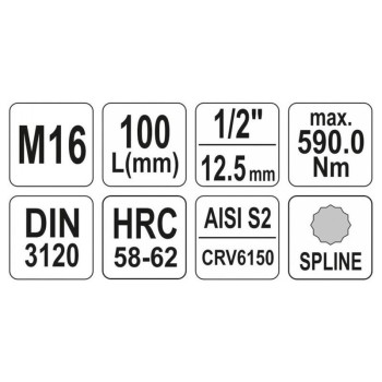 YATO Hosszú bit dugókulcs Spline 1/2' M16 CrV (YT-04356)