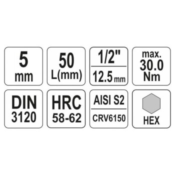 YATO Bit dugókulcs Imbusz 1/2' 5 mm CrV (YT-04381) YATO Bit dugókulcs Imbusz 1/2' 5 mm CrV (YT-04381)