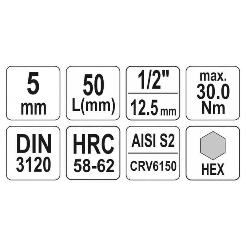YATO Bit dugókulcs Imbusz 1/2' 5 mm CrV (YT-04381)