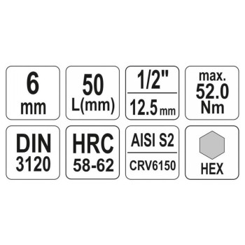 YATO Bit dugókulcs Imbusz 1/2' 6 mm CrV (YT-04382) YATO Bit dugókulcs Imbusz 1/2' 6 mm CrV (YT-04382)