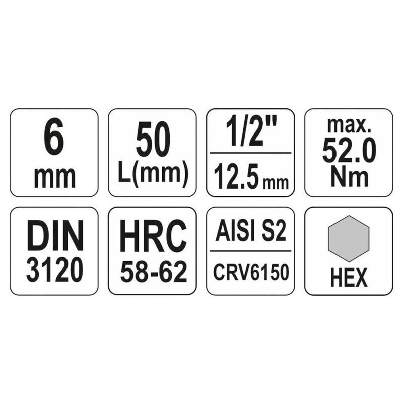 YATO Bit dugókulcs Imbusz 1/2' 6 mm CrV (YT-04382)