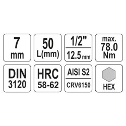 YATO Bit dugókulcs Imbusz 1/2' 7 mm CrV (YT-04383) YATO Bit dugókulcs Imbusz 1/2' 7 mm CrV (YT-04383)