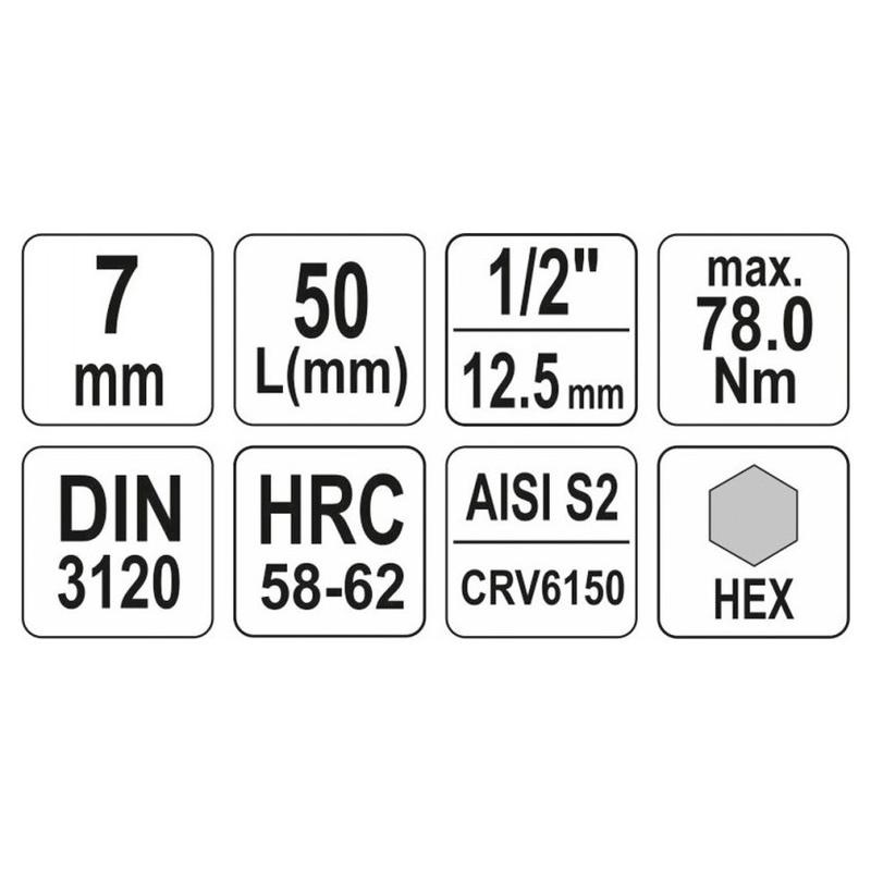 YATO Bit dugókulcs Imbusz 1/2' 7 mm CrV (YT-04383)