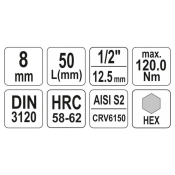 YATO Bit dugókulcs Imbusz 1/2' 8 mm CrV (YT-04384) YATO Bit dugókulcs Imbusz 1/2' 8 mm CrV (YT-04384)