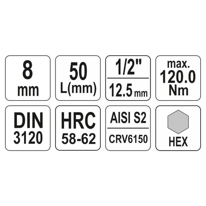 YATO Bit dugókulcs Imbusz 1/2' 8 mm CrV (YT-04384)