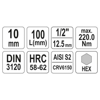 YATO Hosszú bit dugókulcs Imbusz 1/2' 10 mm CrV (YT-04395)