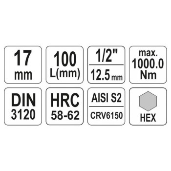 YATO Hosszú bit dugókulcs Imbusz 1/2' 17 mm CrV (YT-04398)