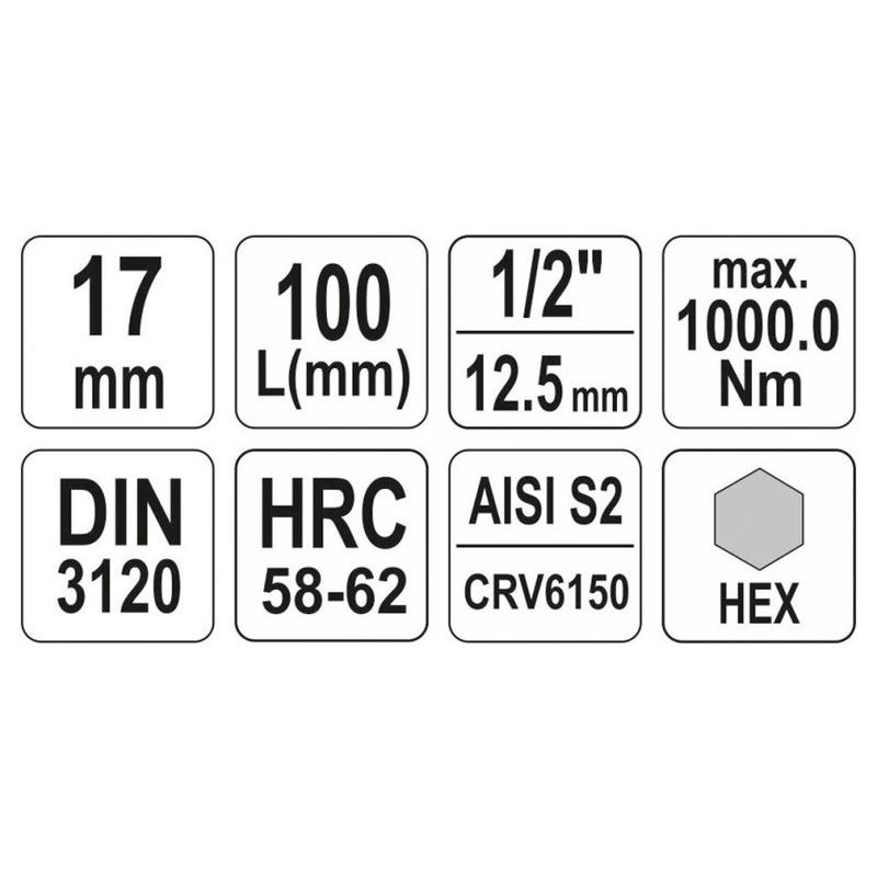 YATO Hosszú bit dugókulcs Imbusz 1/2' 17 mm CrV (YT-04398)