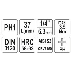 YATO Bit dugókulcs Phillips 1/4' PH1 CrV (YT-04411) YATO Bit dugókulcs Phillips 1/4' PH1 CrV (YT-04411)