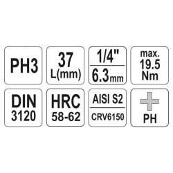 YATO Bit dugókulcs Phillips 1/4' PH3 CrV (YT-04413)