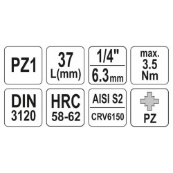 YATO Bit dugókulcs Pozidriv 1/4' PZ1 CrV (YT-04417) YATO Bit dugókulcs Pozidriv 1/4' PZ1 CrV (YT-04417)