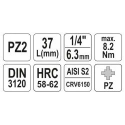 YATO Bit dugókulcs Pozidriv 1/4' PZ2 CrV (YT-04418) YATO Bit dugókulcs Pozidriv 1/4' PZ2 CrV (YT-04418)