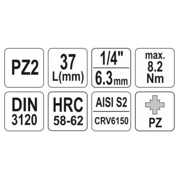 YATO Bit dugókulcs Pozidriv 1/4' PZ2 CrV (YT-04418)