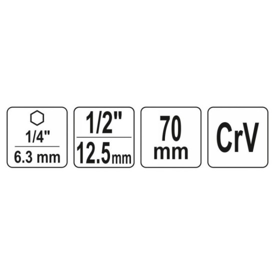 YATO Dugókulcs adapter 1/4' Hex - 1/2' négyszög CrV (YT-04627)