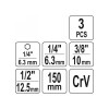 YATO Dugókulcs adapter készlet 3 részes 1/4' Hex - 1/4', 3/8', 1/2' négyszög CrV (YT-04628)
