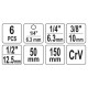 YATO Dugókulcs adapter készlet 6 részes 1/4' Hex - 1/4', 3/8', 1/2' négyszög CrV (YT-04629) YATO Dugókulcs adapter készlet 6 részes 1/4' Hex - 1/4', 3/8', 1/2' négyszög CrV (YT-04629)