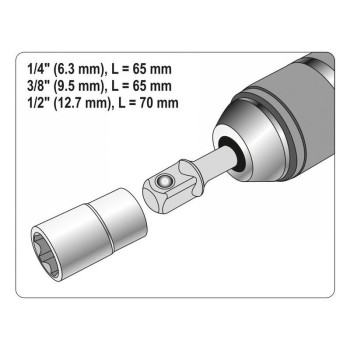 YATO Dugókulcs adapter készlet 3 részes 1/4' Hex - 1/4', 3/8', 1/2' négyszög (YT-04685)