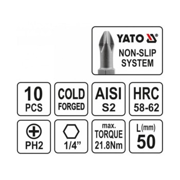 YATO Bithegy PH2 x 50 mm (10 db/cs) (YT-0478) YATO Bithegy PH2 x 50 mm (10 db/cs) (YT-0478)