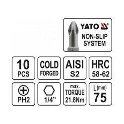 YATO Bithegy PH2 x 75 mm (10 db/cs) (YT-0480) YATO Bithegy PH2 x 75 mm (10 db/cs) (YT-0480)
