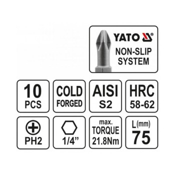 YATO Bithegy PH2 x 75 mm (10 db/cs) (YT-0480) YATO Bithegy PH2 x 75 mm (10 db/cs) (YT-0480)