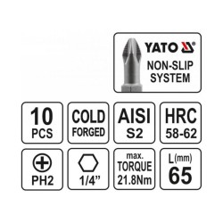 YATO Bithegy PH2 x PH2 x 65 mm (10 db/cs) (YT-0481) YATO Bithegy PH2 x PH2 x 65 mm (10 db/cs) (YT-0481)