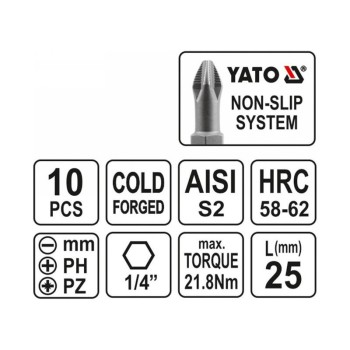 YATO Bithegy készlet 10 részes 25 mm (YT-0482)