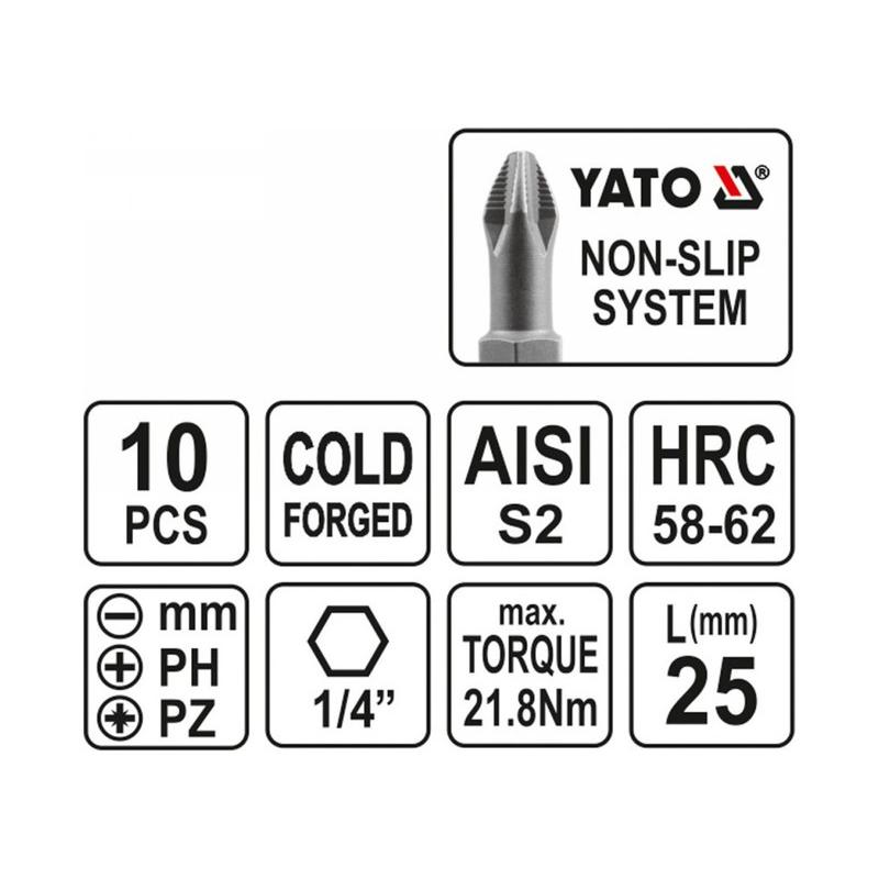 YATO Bithegy készlet 10 részes 25 mm (YT-0482)