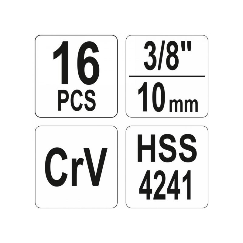 YATO Sérült izzítógyertya kiszedő készlet 16 részes 3/8' CrV (YT-05342) YATO Sérült izzítógyertya kiszedő készlet 16 részes 3/8' CrV (YT-05342)