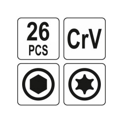 YATO Összecsukható imbuszkulcs és Torx kulcs készlet 26 részes CrV (YT-05644)