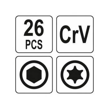 YATO Összecsukható imbuszkulcs és Torx kulcs készlet 26 részes CrV (YT-05644) YATO Összecsukható imbuszkulcs és Torx kulcs készlet 26 részes CrV (YT-05644)