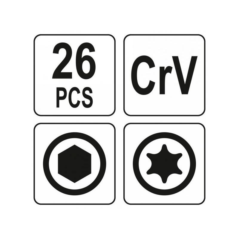 YATO Összecsukható imbuszkulcs és Torx kulcs készlet 26 részes CrV (YT-05644)