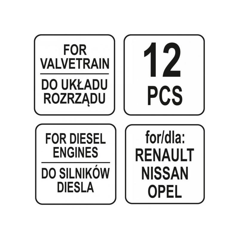 YATO Vezérlés rögzítő készlet 12 részes (Diesel) Renault Nissan Opel (YT-06006)