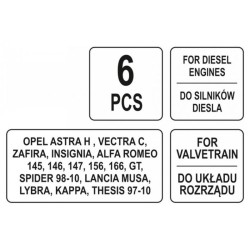YATO Vezérlés rögzítő készlet 6 részes (Diesel) Opel Fiat Alfa Romeo (YT-06013)