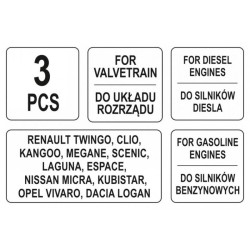 YATO Vezérlés rögzítő készlet 3 részes (Diesel és benzin) Renault Nissan Opel (YT-06014) YATO Vezérlés rögzítő készlet 3 részes (Diesel és benzin) Renault Nissan Opel (YT-06014)