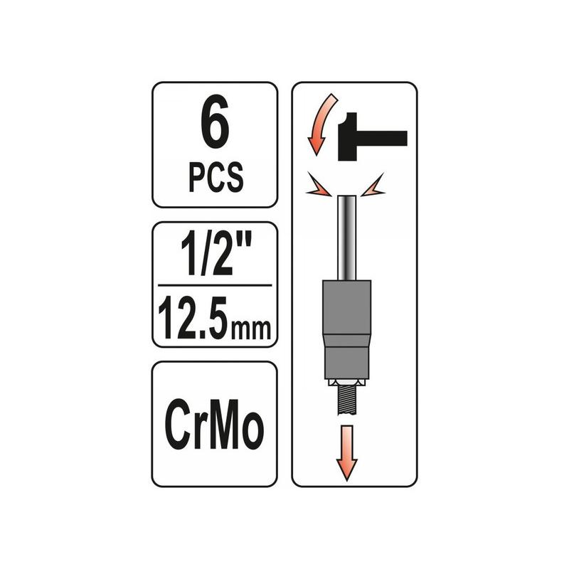 YATO Törtcsavar kiszedő dugókulcs készlet 6 részes 1/2' 17-27 mm CrMo (YT-06032)