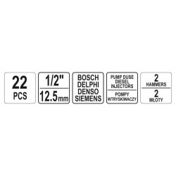 YATO Diesel befecskendező kiszedő készlet 22 részes 1/2' (YT-06175)