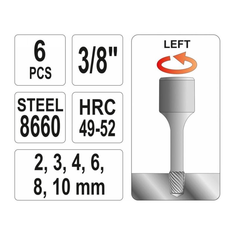YATO Törtcsavar kiszedő készlet 6 részes 3/8' M2-M10 (YT-0623)