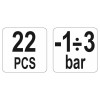 YATO Vákuum- és AC-pumpa mérő készlet 22 részes -1÷3 bar (YT-0674)