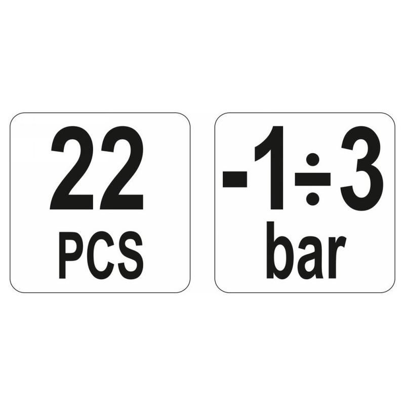 YATO Vákuum- és AC-pumpa mérő készlet 22 részes -1÷3 bar (YT-0674)