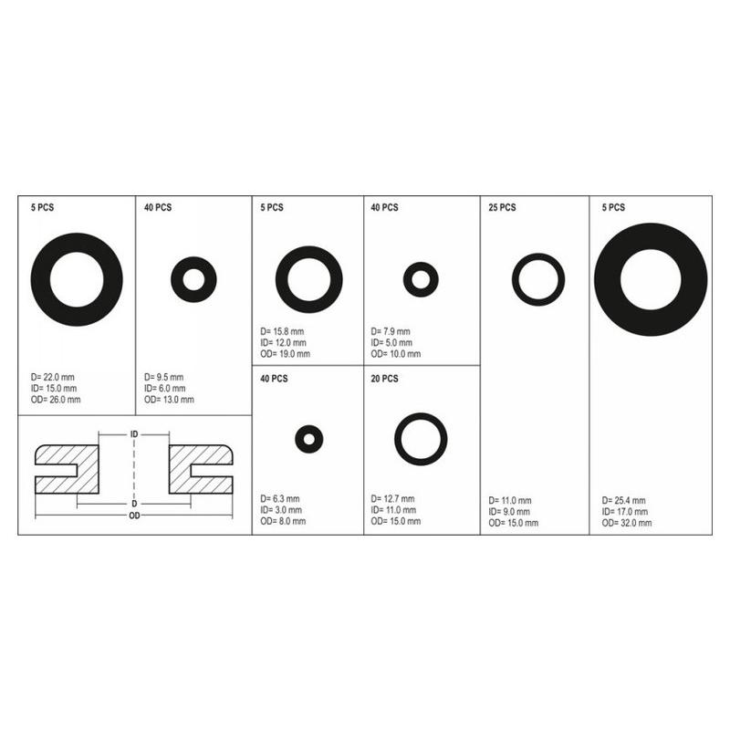 YATO YT-06878 kábelátvezető gumigyűrű készlet, 180 db, többféle átmérővel
