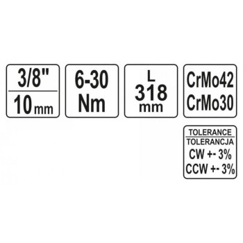 YATO Nyomatékkulcs 3/8' 6-30 Nm / 295-316 mm (YT-07730) YATO Nyomatékkulcs 3/8' 6-30 Nm / 295-316 mm (YT-07730)