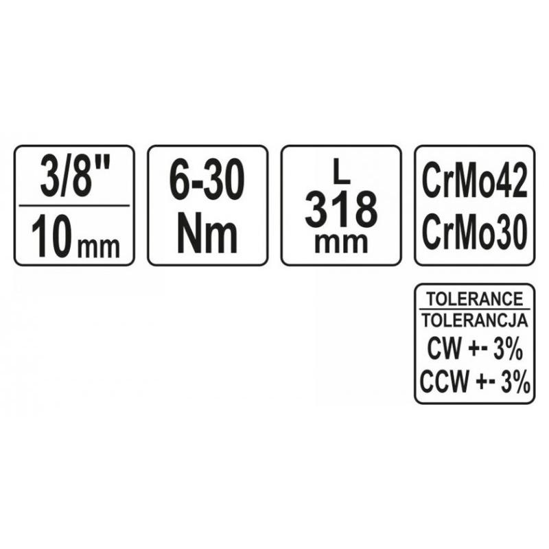 YATO Nyomatékkulcs 3/8' 6-30 Nm / 295-316 mm (YT-07730)
