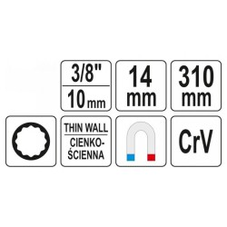 YATO Gyertyakulcs csuklós toldószárral 14 mm 3/8' mágneses CrV (YT-08163) YATO Gyertyakulcs csuklós toldószárral 14 mm 3/8' mágneses CrV (YT-08163)