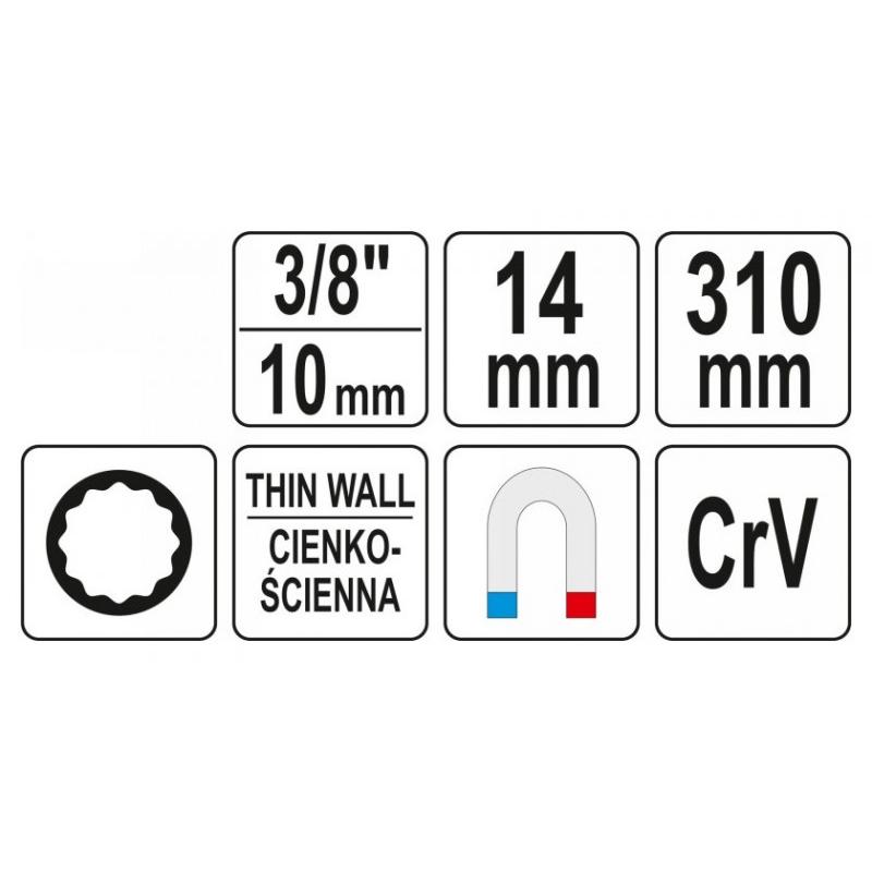 YATO Gyertyakulcs csuklós toldószárral 14 mm 3/8' mágneses CrV (YT-08163)