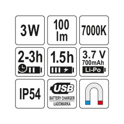 YATO Akkus LED lámpa multifunkciós 100 lm (YT-08516) YATO Akkus LED lámpa multifunkciós 100 lm (YT-08516)